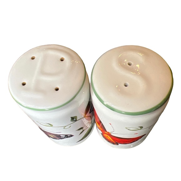 Porcelain Butterfly Printed Salt & Pepper Shakers EXCELLENT Condition Purple Red - Picture 2 of 7
